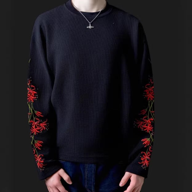 Langarmshirt mit Blumen-Stickerei