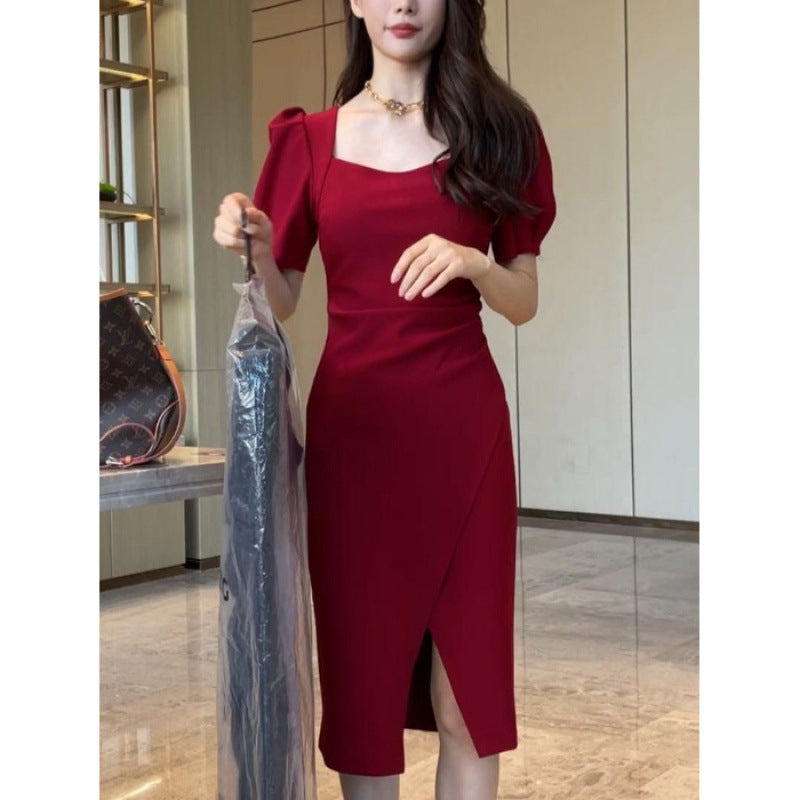 Midikleid mit Puffärmeln und Schlitz – Bild 7 | LuxeStyle
