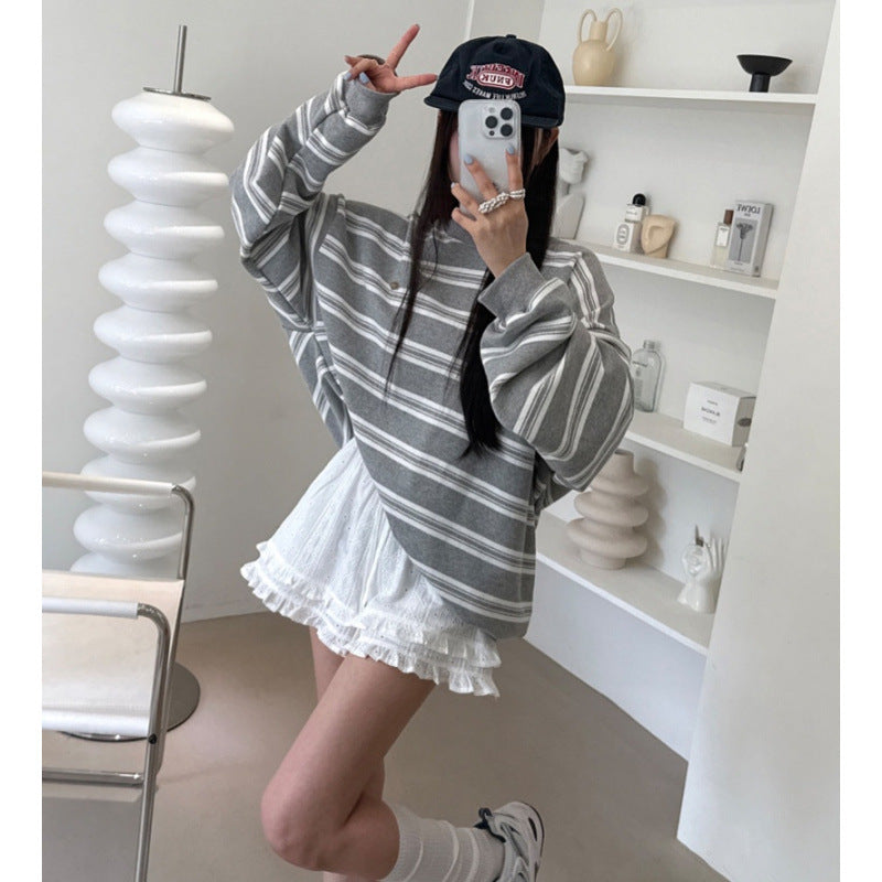 Gestreiftes Langarm-Sweatshirt im Preppy-Stil