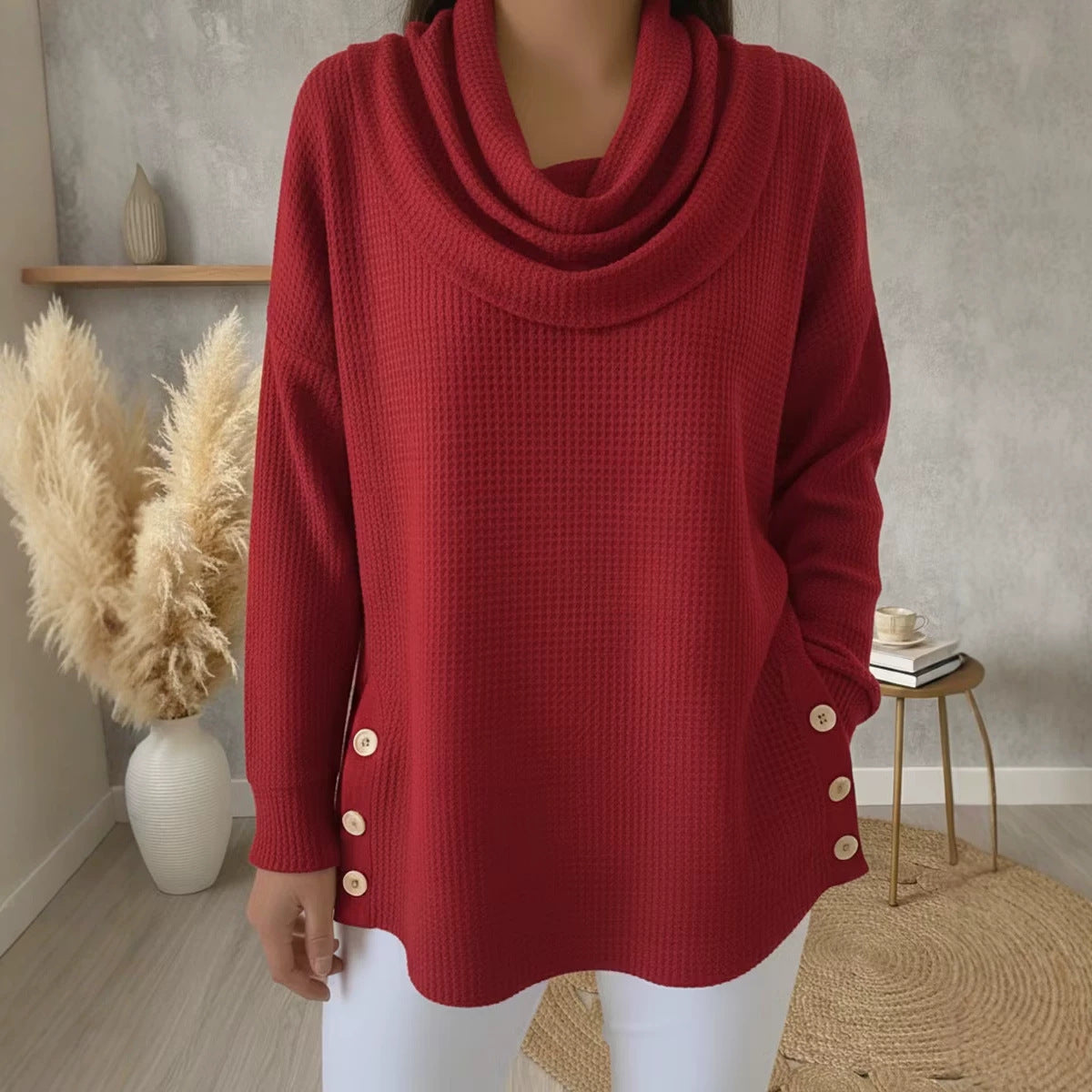 Einfarbiges Turtleneck-Oberteil