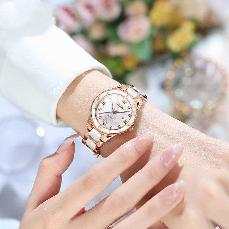 Elegante Keramik-Damenuhr mit Quarzwerk