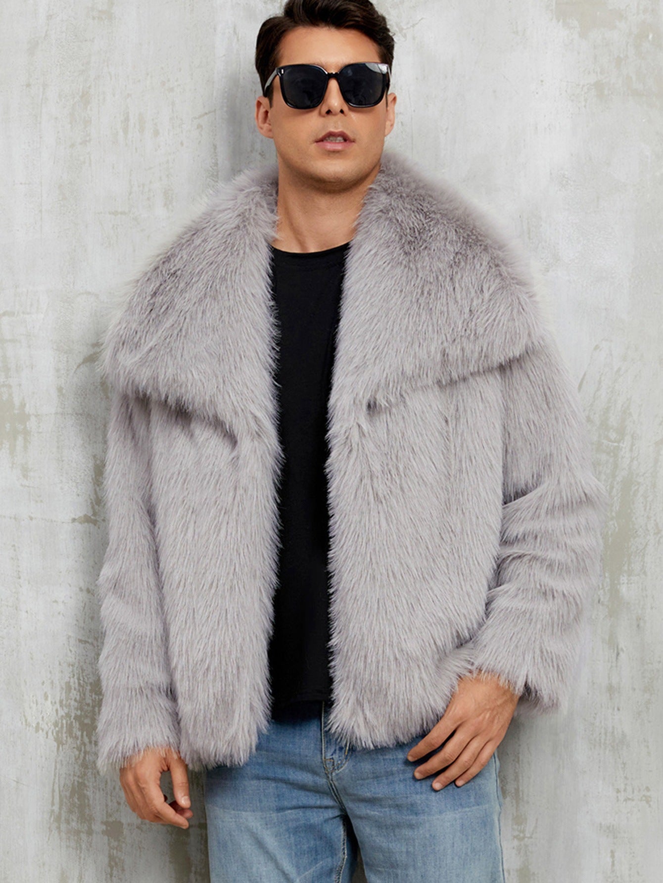 Herren-Jacke aus Kunstfell mit Reverskragen
