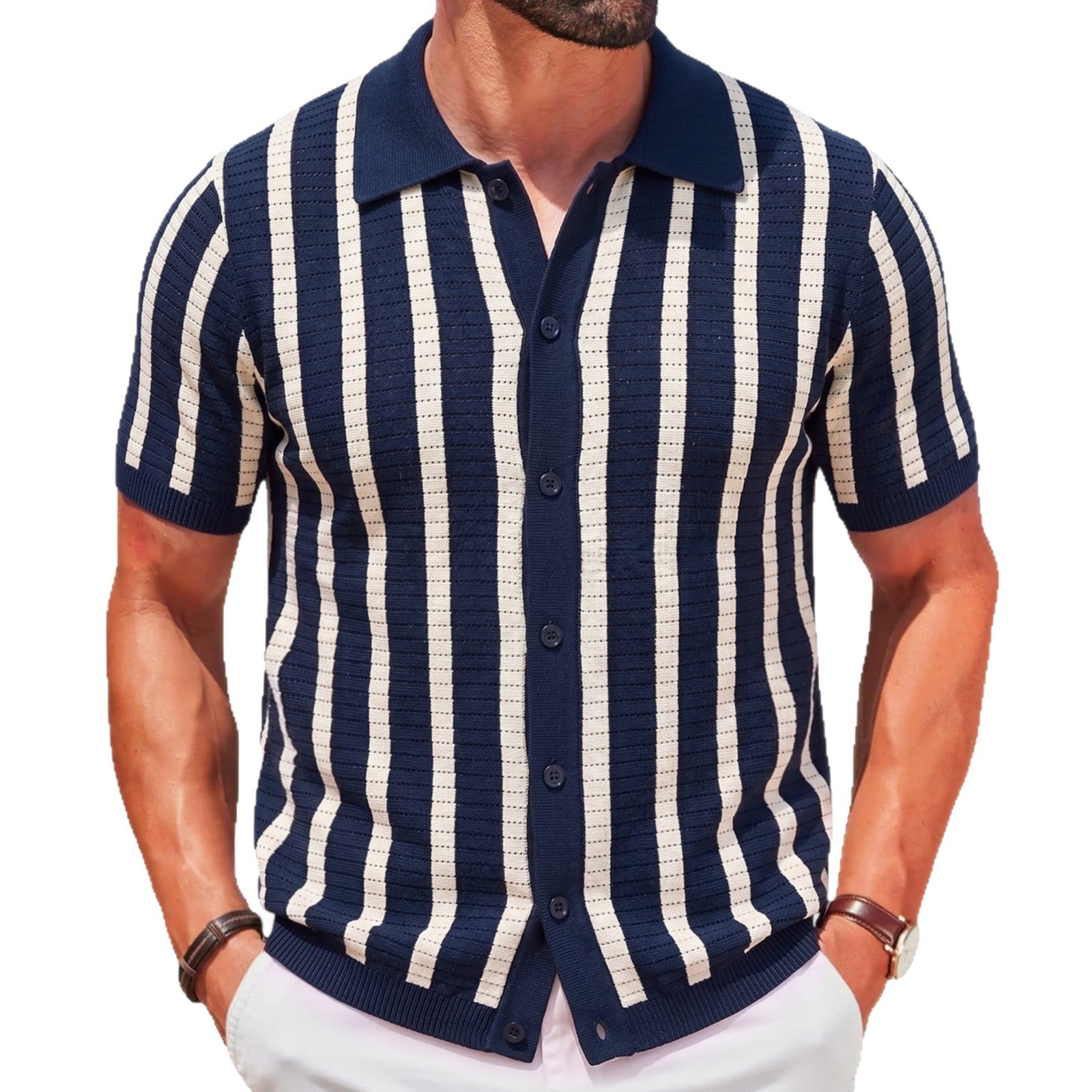 Gestreiftes Jacquard Strick-Shirt für Herren – Ansicht 7