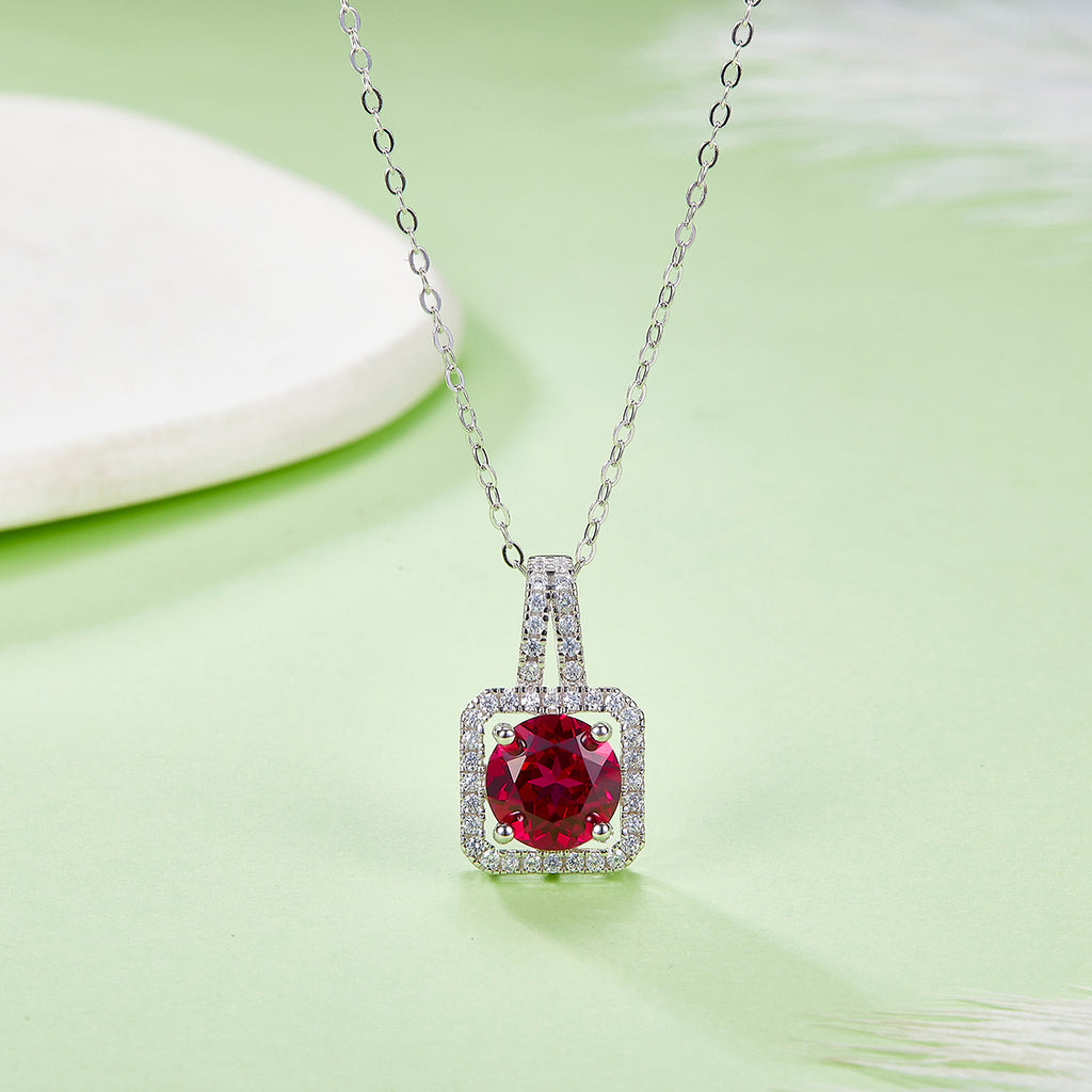 Edelstein-Anhänger «Rubin & Smaragd» 2 ct · 925 Silber Halo