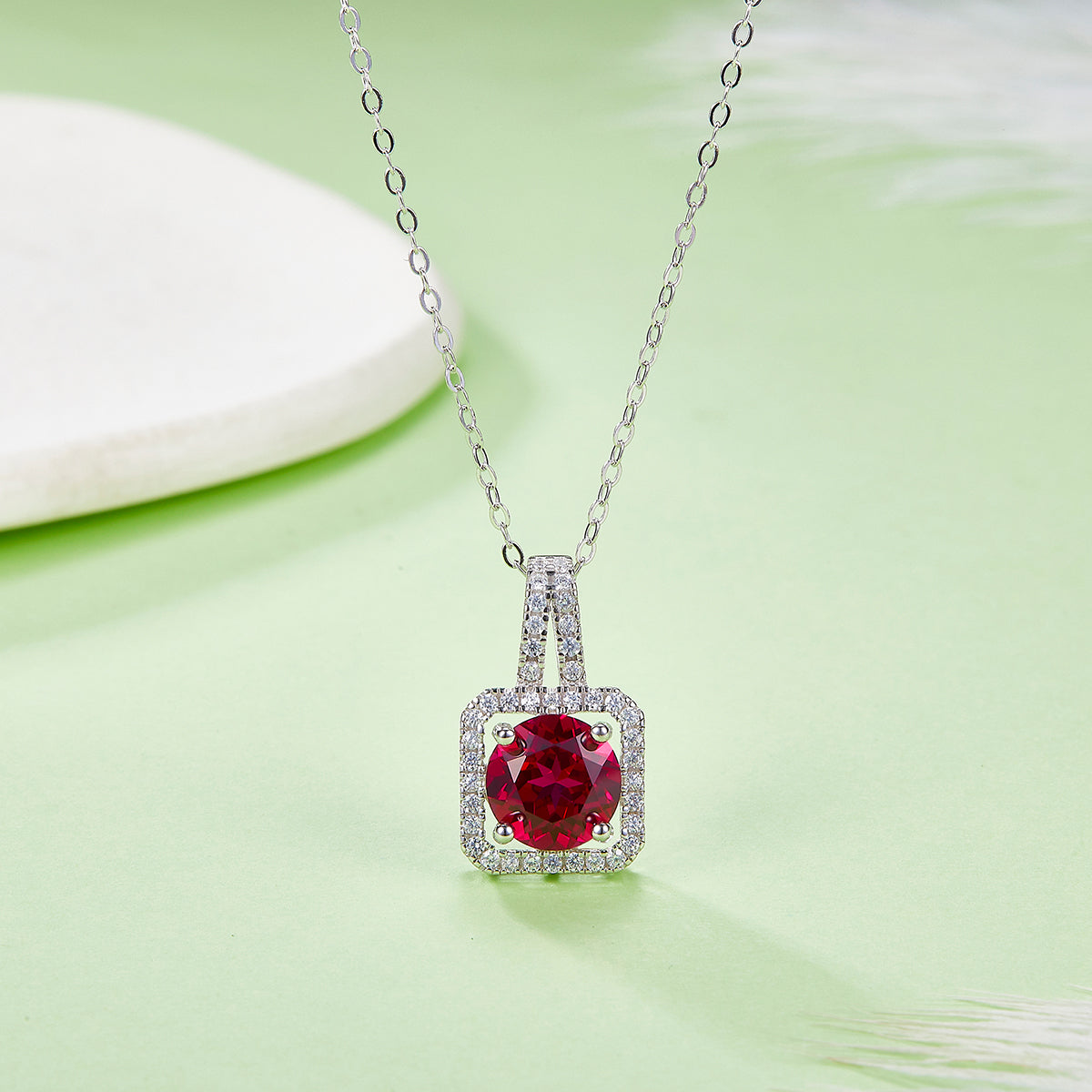 Edelstein-Anhänger «Rubin & Smaragd» 2 ct · 925 Silber Halo