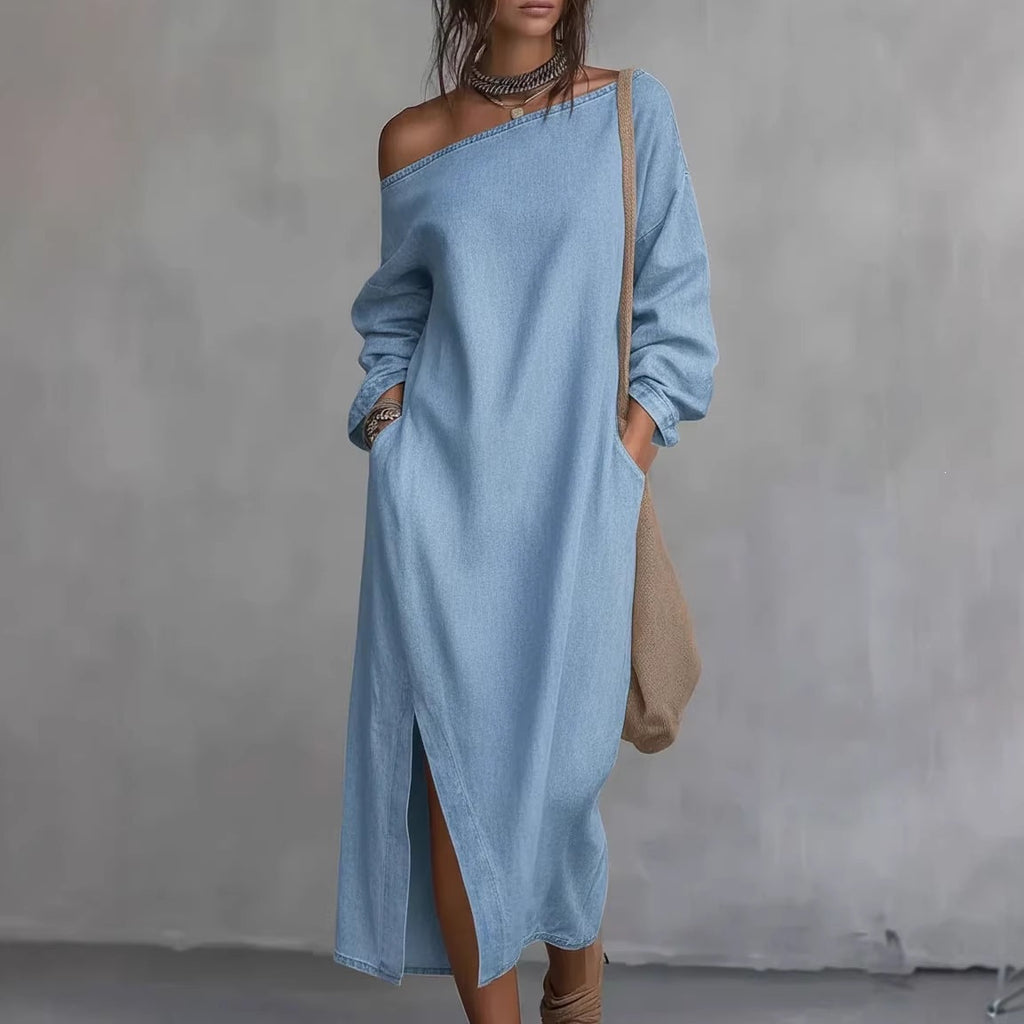 Off-Shoulder Denimkleid