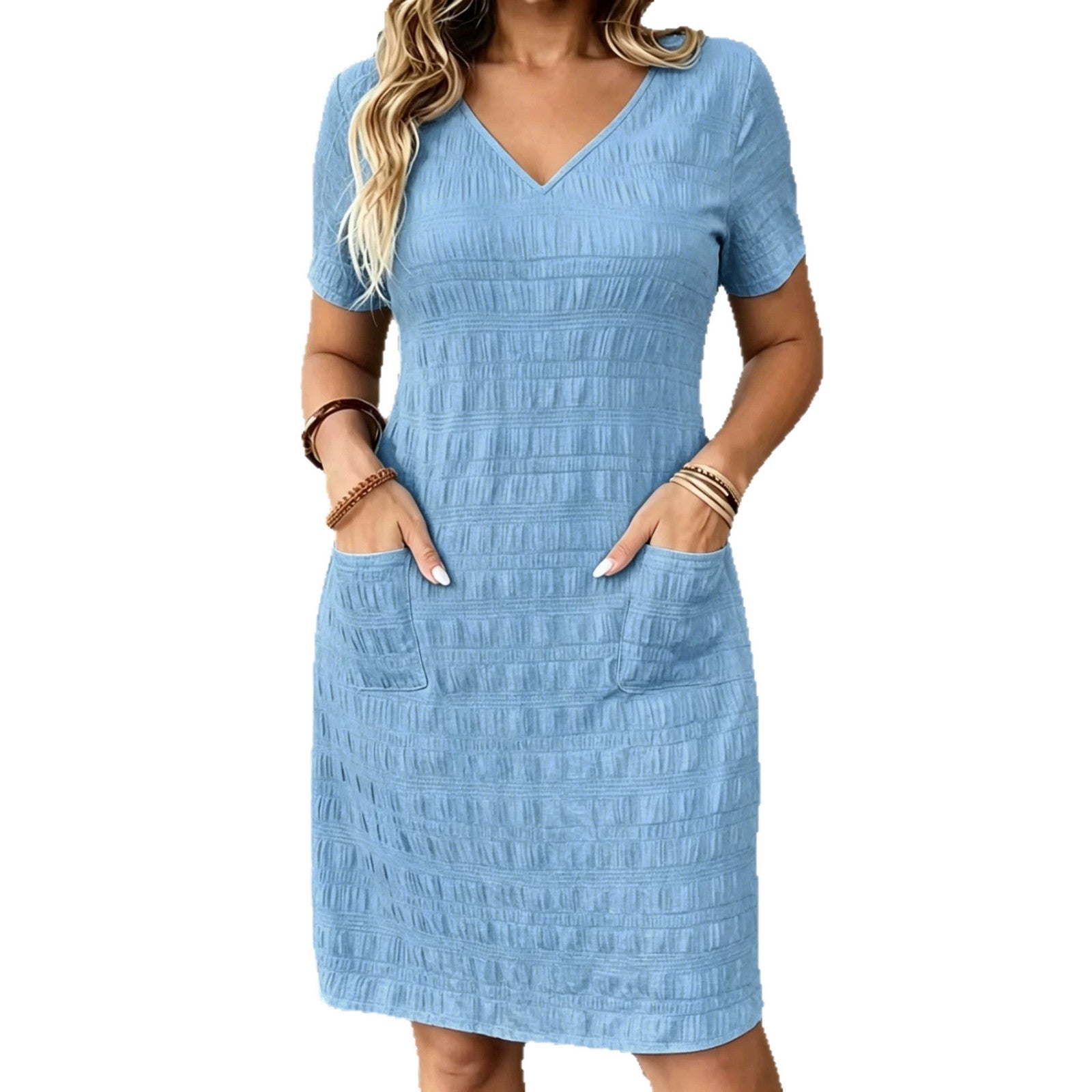 V-Ausschnitt Kleid mit kurzen Ärmeln