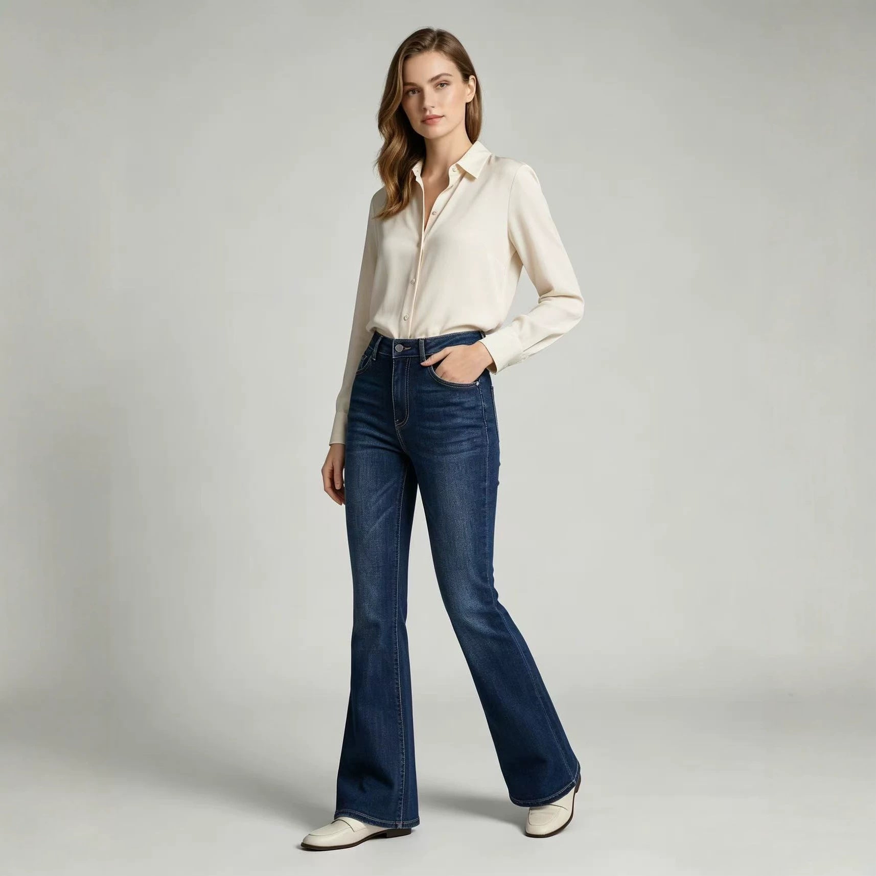 High-Waist Slim-Fit Jeans mit leicht ausgestelltem Bein