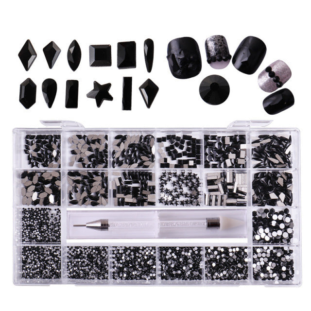 21-Gitter Nagelschmuck-Box mit Glassteinen