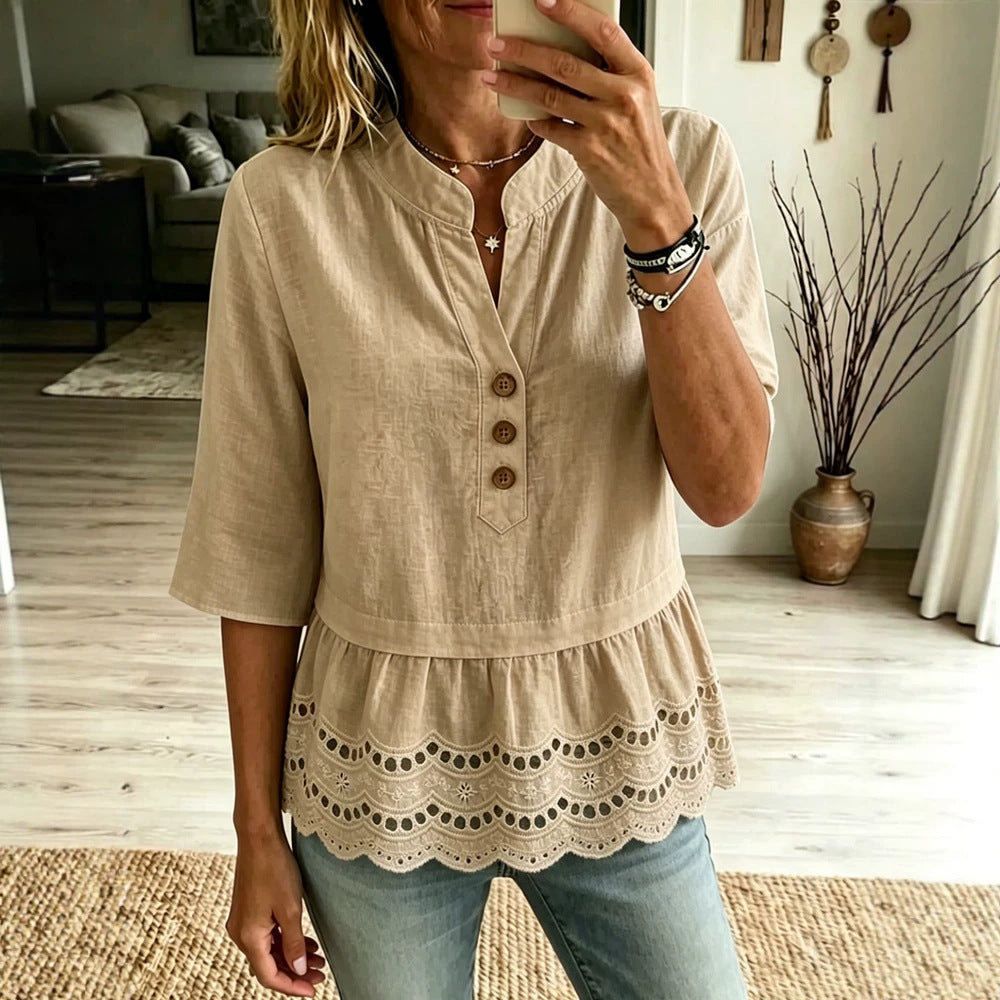 Damen V-Shirt mit 7/8-Ärmeln