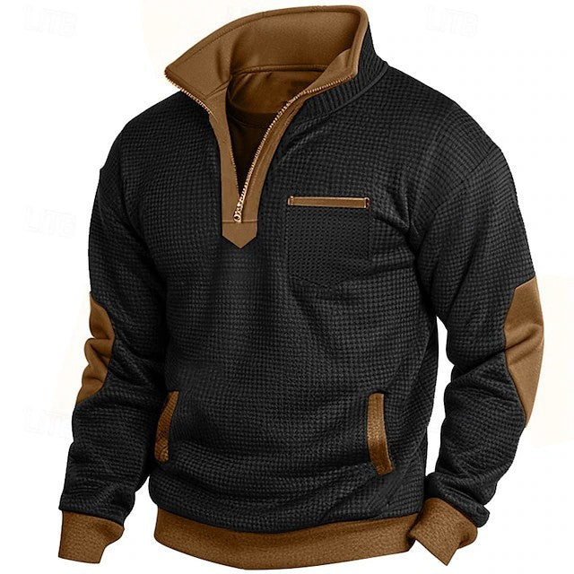 Herren Waffle Sweatshirt mit Stehkragen – Bild 4 | LuxeStyle