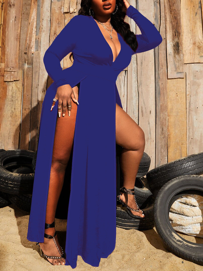 Elegantes V-Ausschnitt Maxikleid mit Schlitz