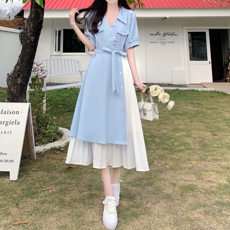 Midikleid «Bluette» im Fake-2-Teiler-Look mit V-Ausschnitt, Damen – LuxeStyle