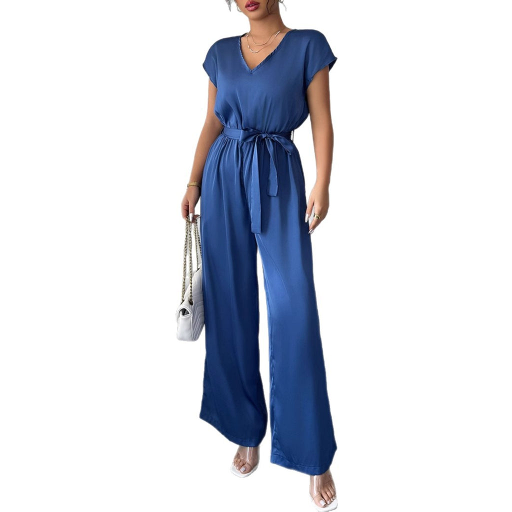 Eleganter Jumpsuit mit weitem Bein und V-Ausschnitt
