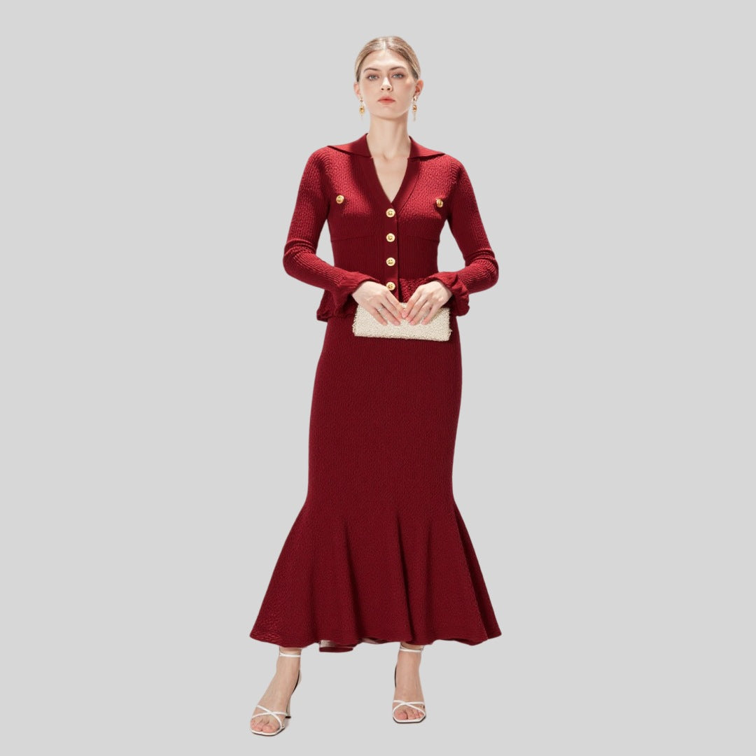 Elegantes Strickkleid mit V-Ausschnitt & Taillengürtel – Bild 4 | LuxeStyle