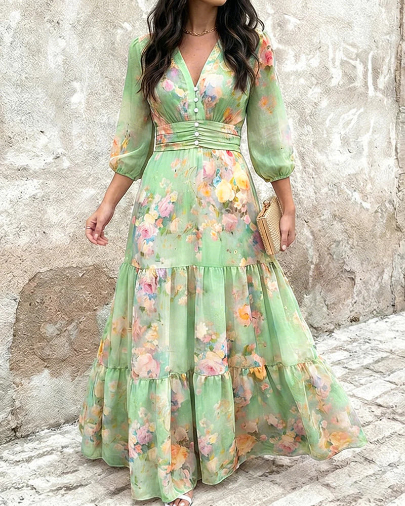 Chiffonkleid mit Volants und Taillengürtel
