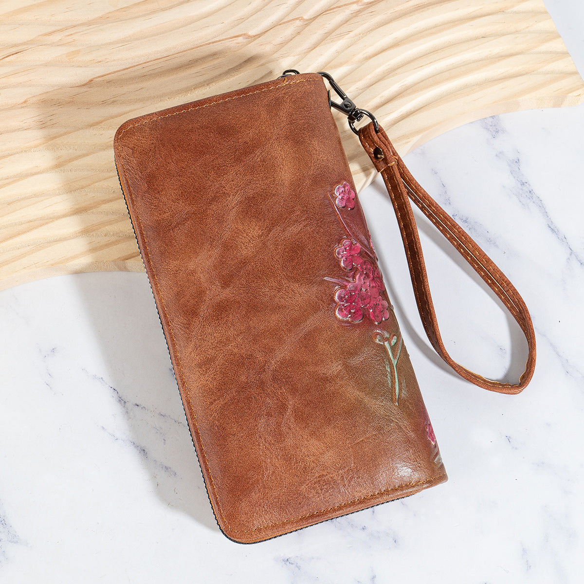 Handtasche mit Blumenprägung und Reissverschluss – Bild 2 | LuxeStyle