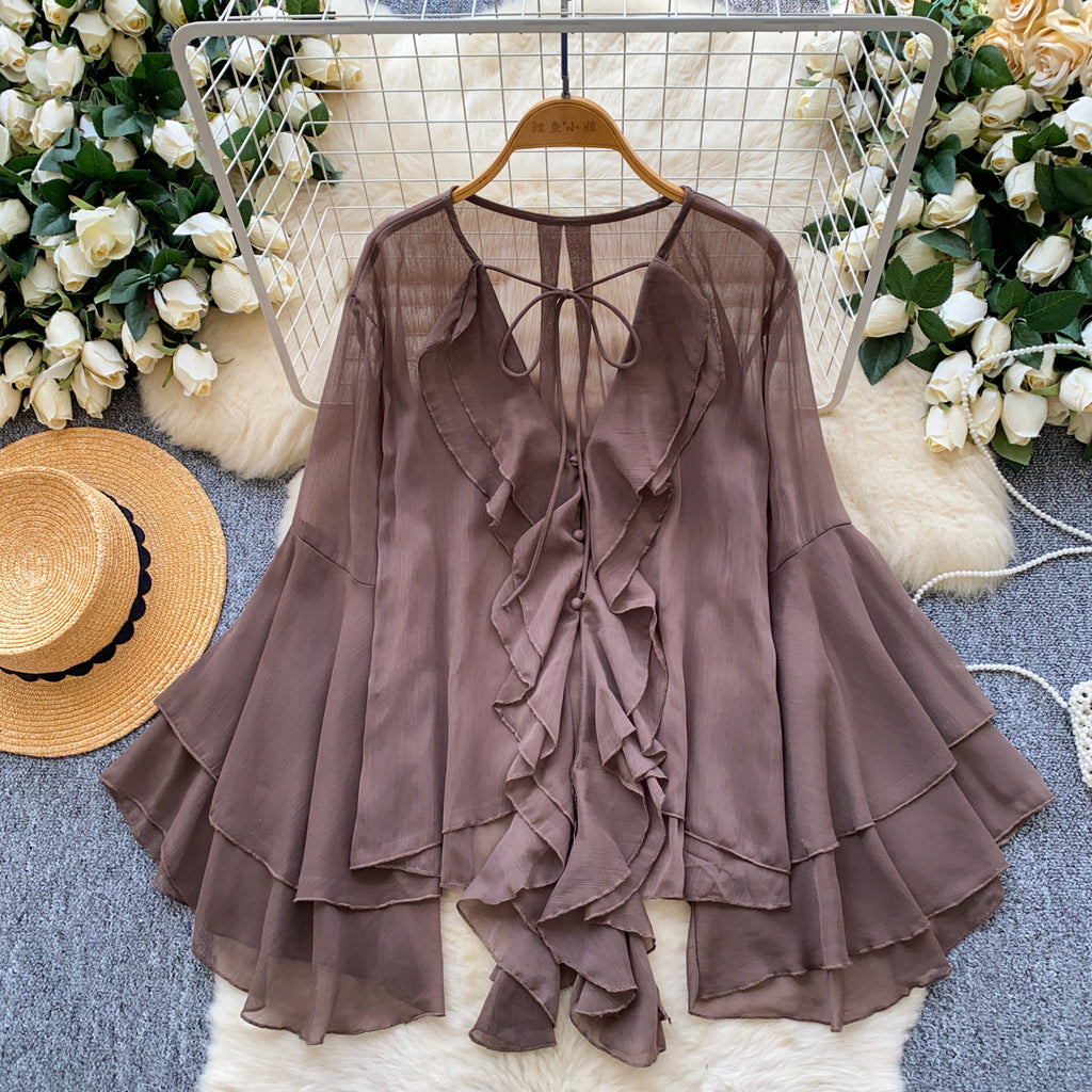 Chiffonbluse mit Rüschen und ausgestellten Ärmeln – Bild 11 | LuxeStyle