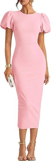 Puffärmel Slim Fit Sheath Kleid Elegant Midi