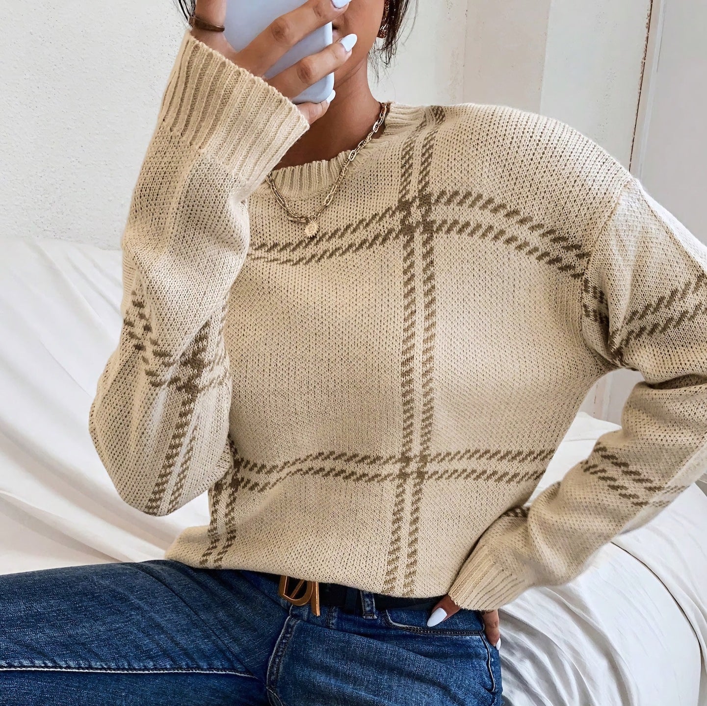 Gestreifter Strickpullover für Damen – Ansicht 4