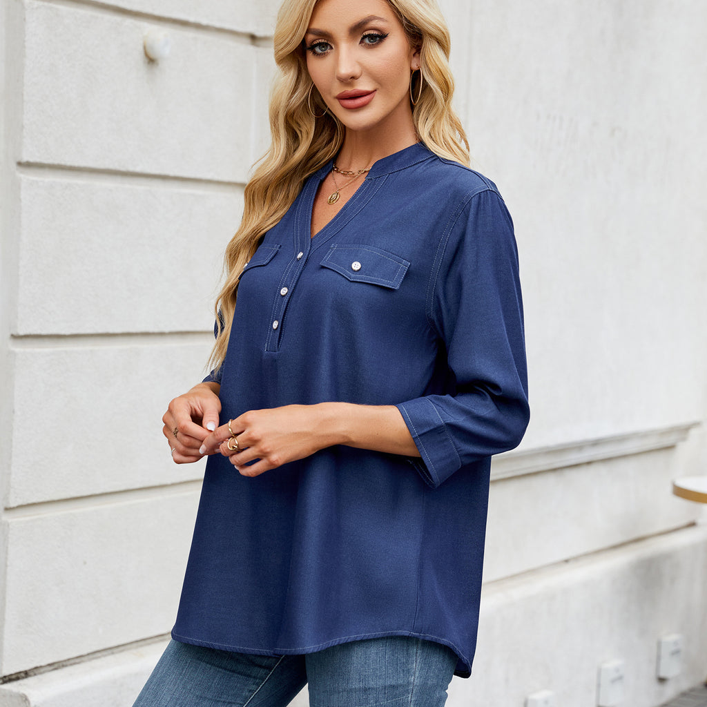 Lockere Faux-Denim-Bluse