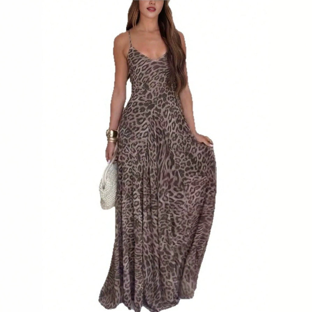 Leoparden-Print V-Ausschnitt Trägerkleid