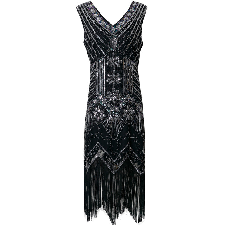 Retro Paillettenkleid mit Perlen