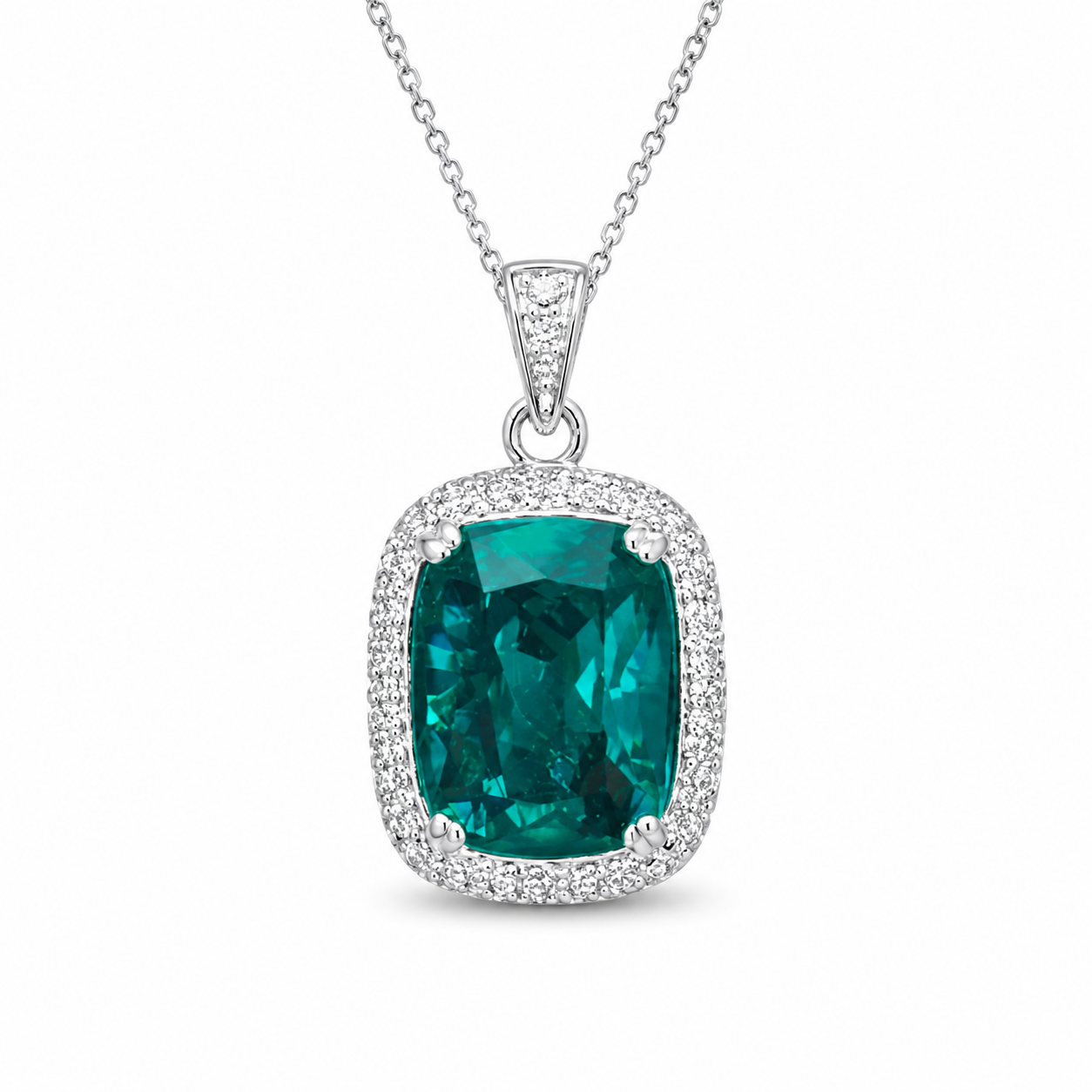 Emerald Green CZ Halo Halskette