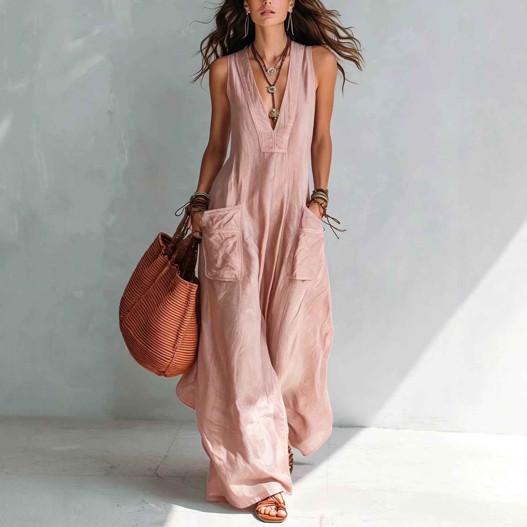 Einfarbiger Jumpsuit mit weitem Bein