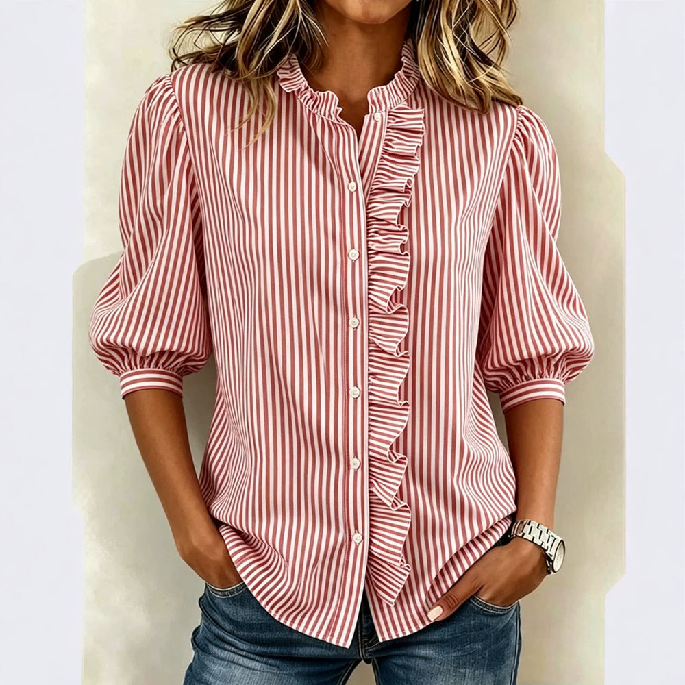 Gestreifte Bluse mit Puffärmeln