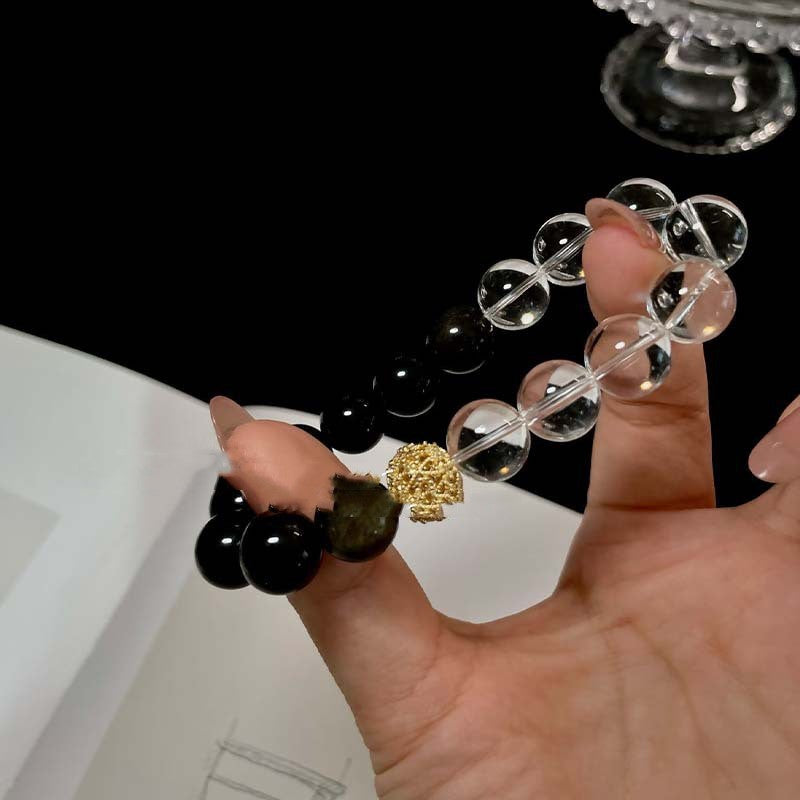 Armband aus Gold Obsidian und weissem Kristall | LuxeStyle