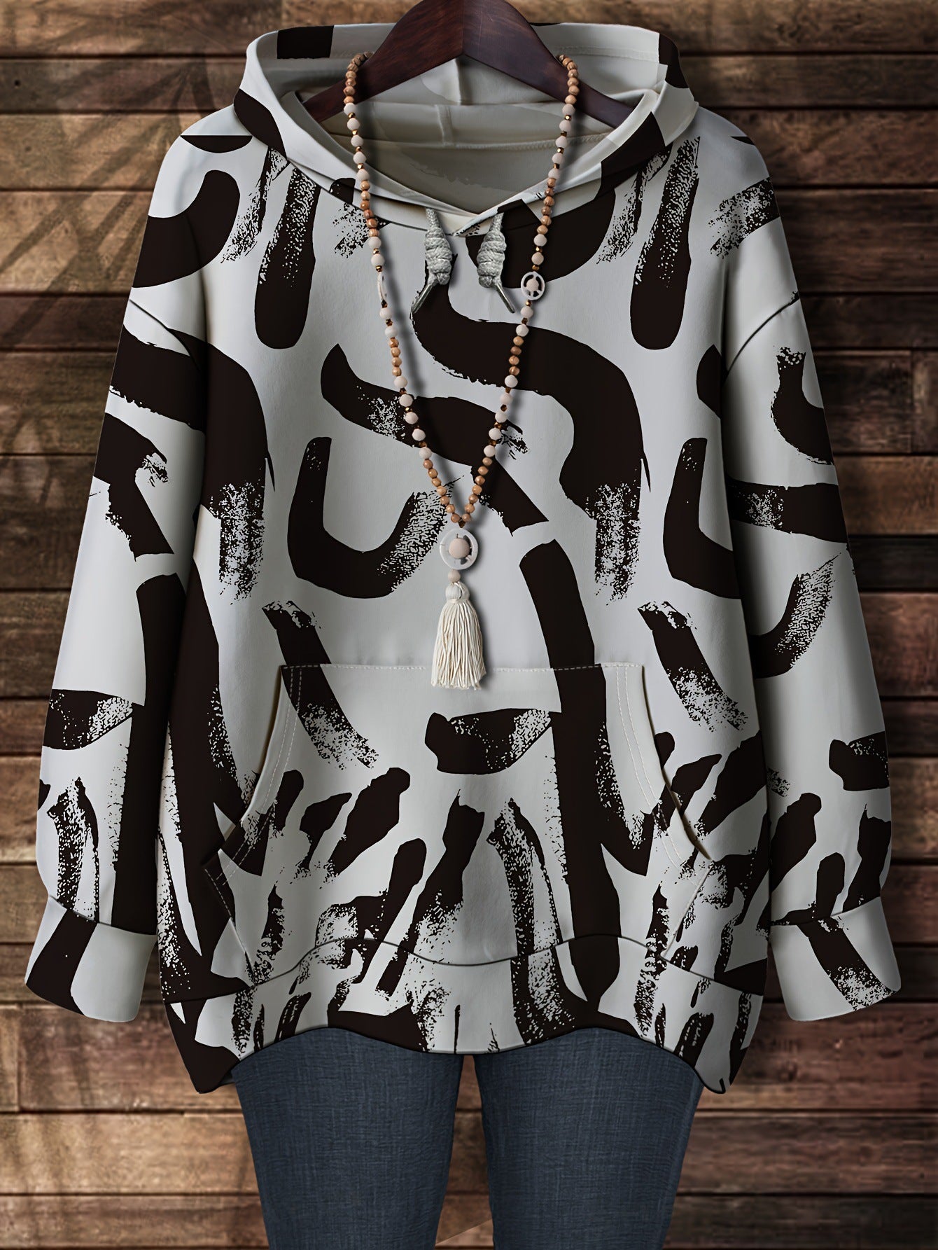 Tulpen-Print & Kartoon Schädel Hoodie Damen Herbst