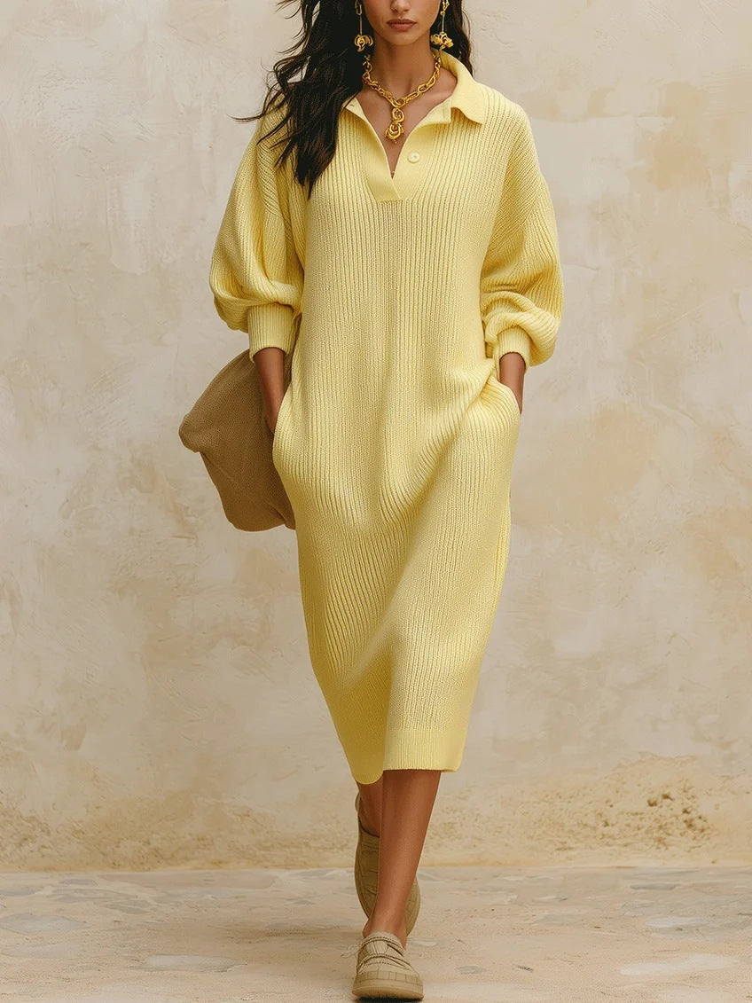 Pullover-Kleid mit V-Ausschnitt und Puffärmel – Bild 6 | LuxeStyle
