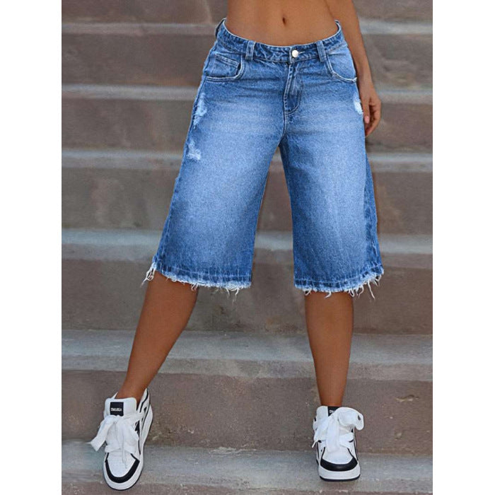 Gezackte Denim-Shorts