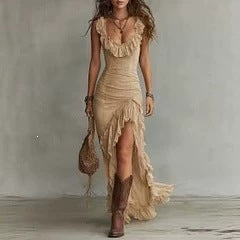Bohemian Maxi-Kleid mit V-Ausschnitt