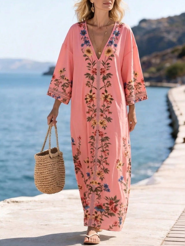 Sommerliches V-Ausschnitt Mid-Sleeve Kleid – Bild 7 | LuxeStyle