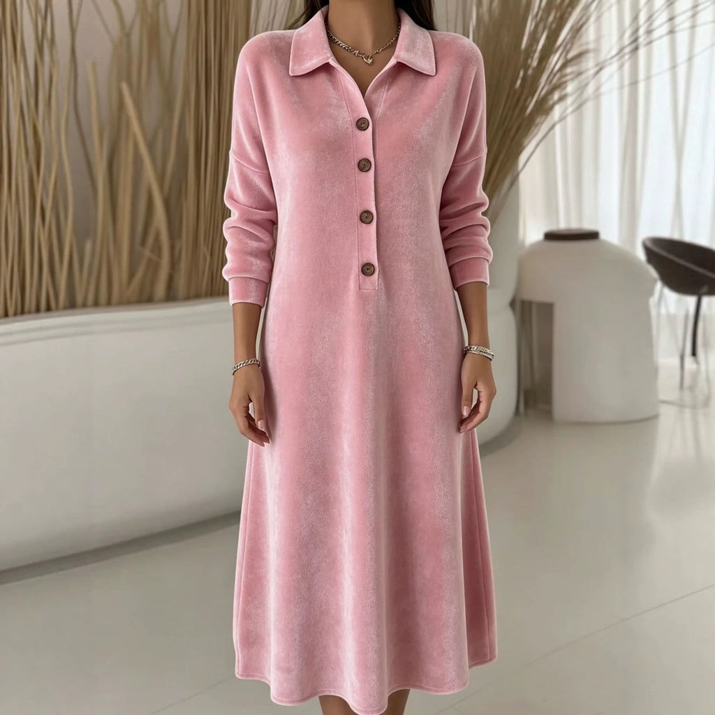 Samtkleid mit Knopfleiste und langen Ärmeln – Bild 3 | LuxeStyle