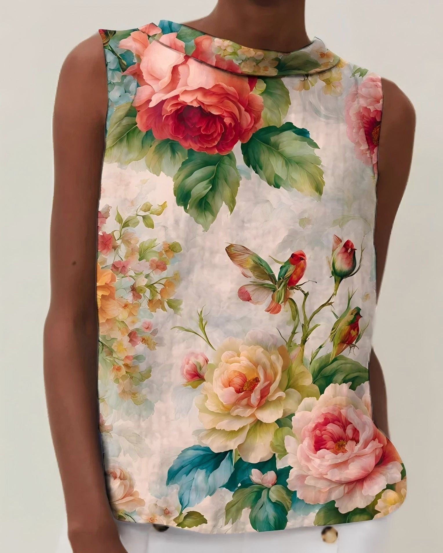 3D Blumenprint Kurzarm-Shirt