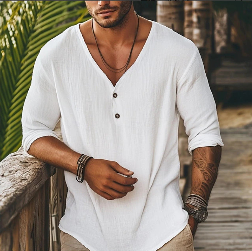 V-Ausschnitt Langarmshirt für Herren – Ansicht 2