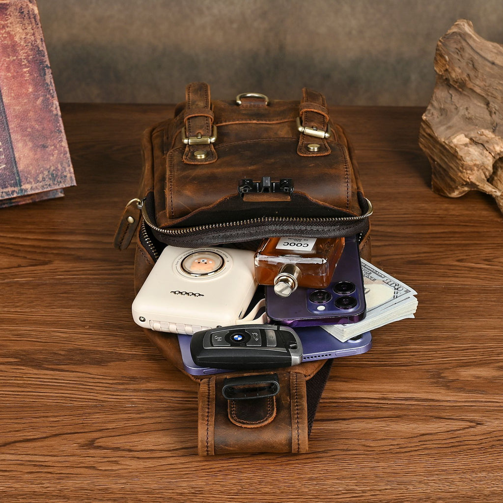 Vintage Leder Crossbody Bag für Herren – Ansicht 5