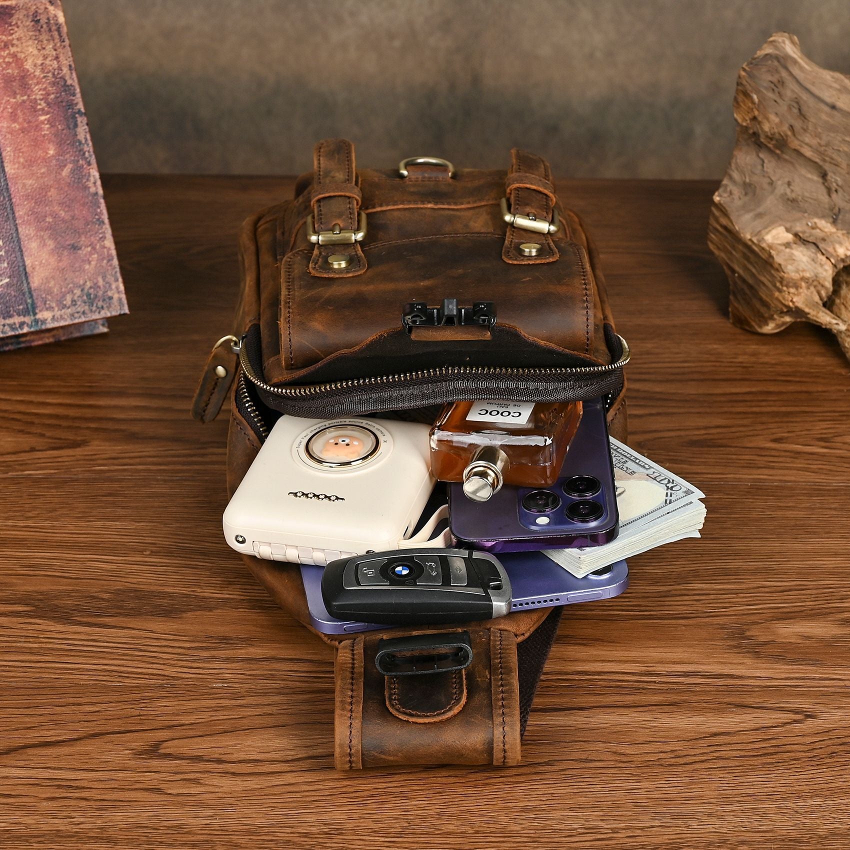 Vintage Leder Crossbody Bag für Herren – Ansicht 5