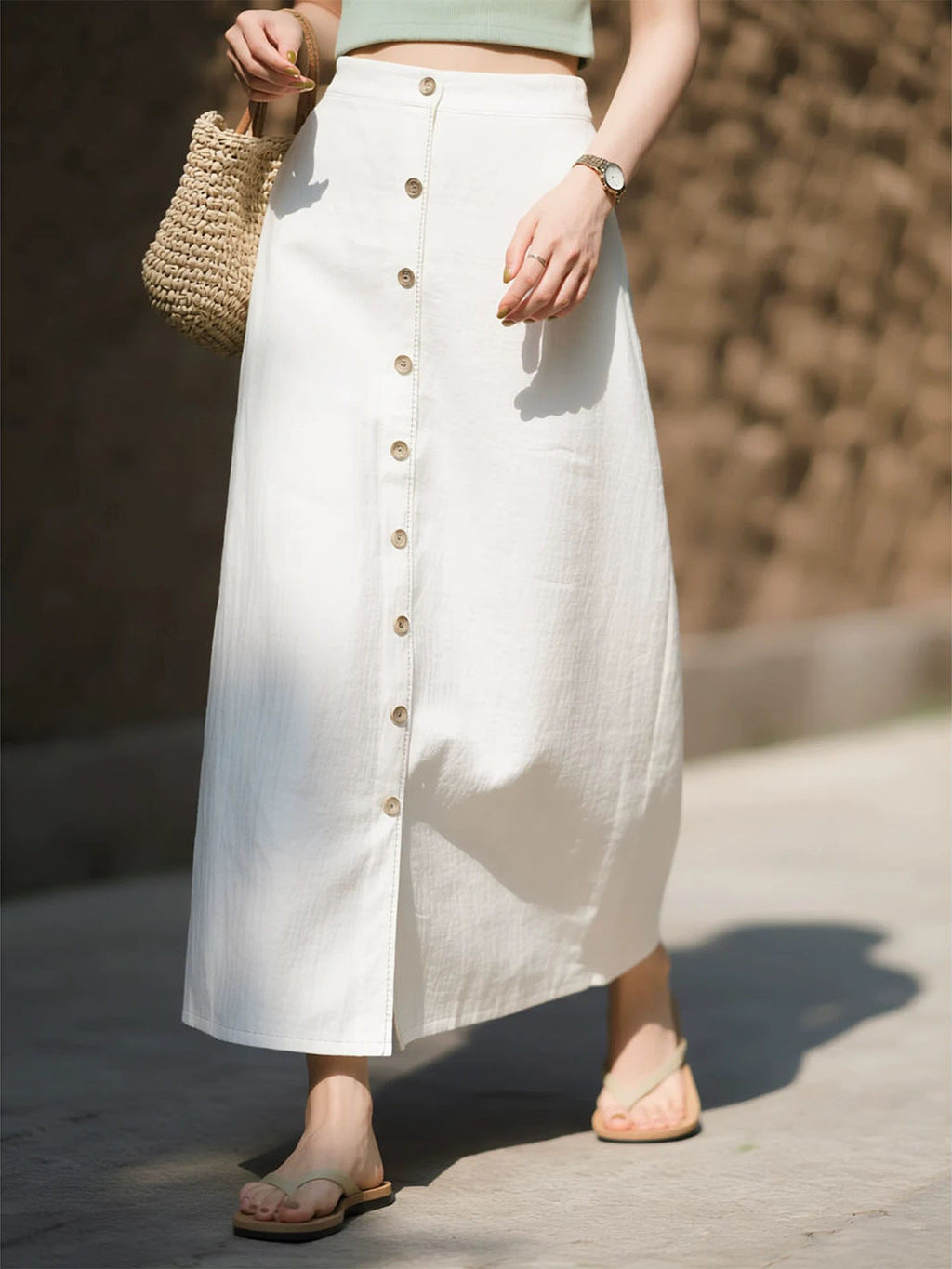 Weisser High-End Leinenrock für Damen