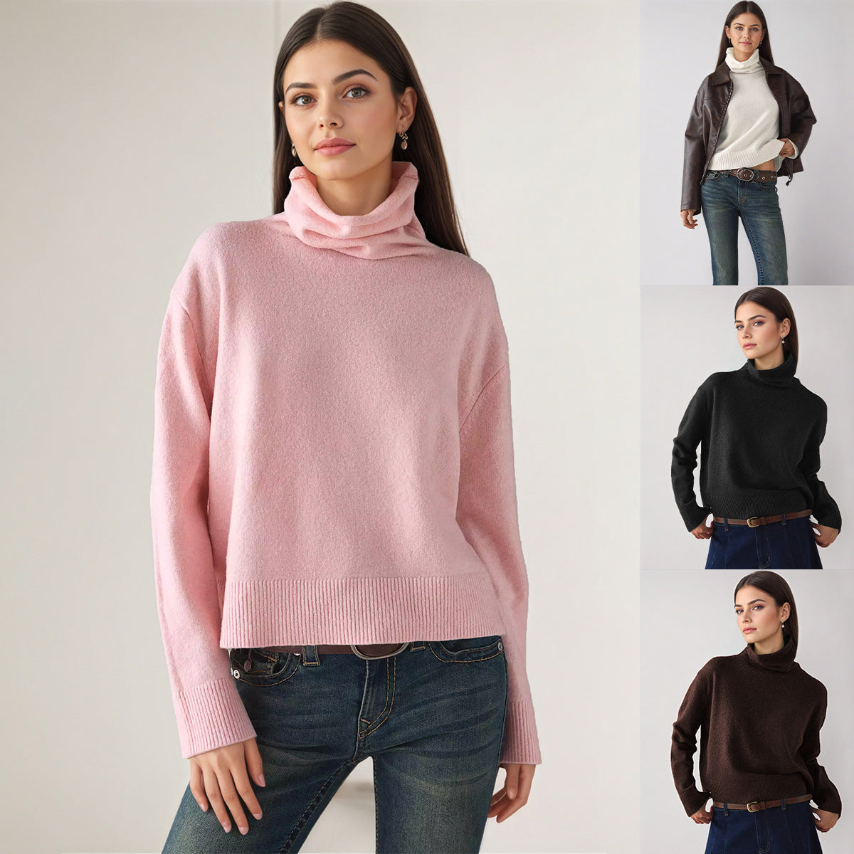 Damen Rollkragen Strickpullover