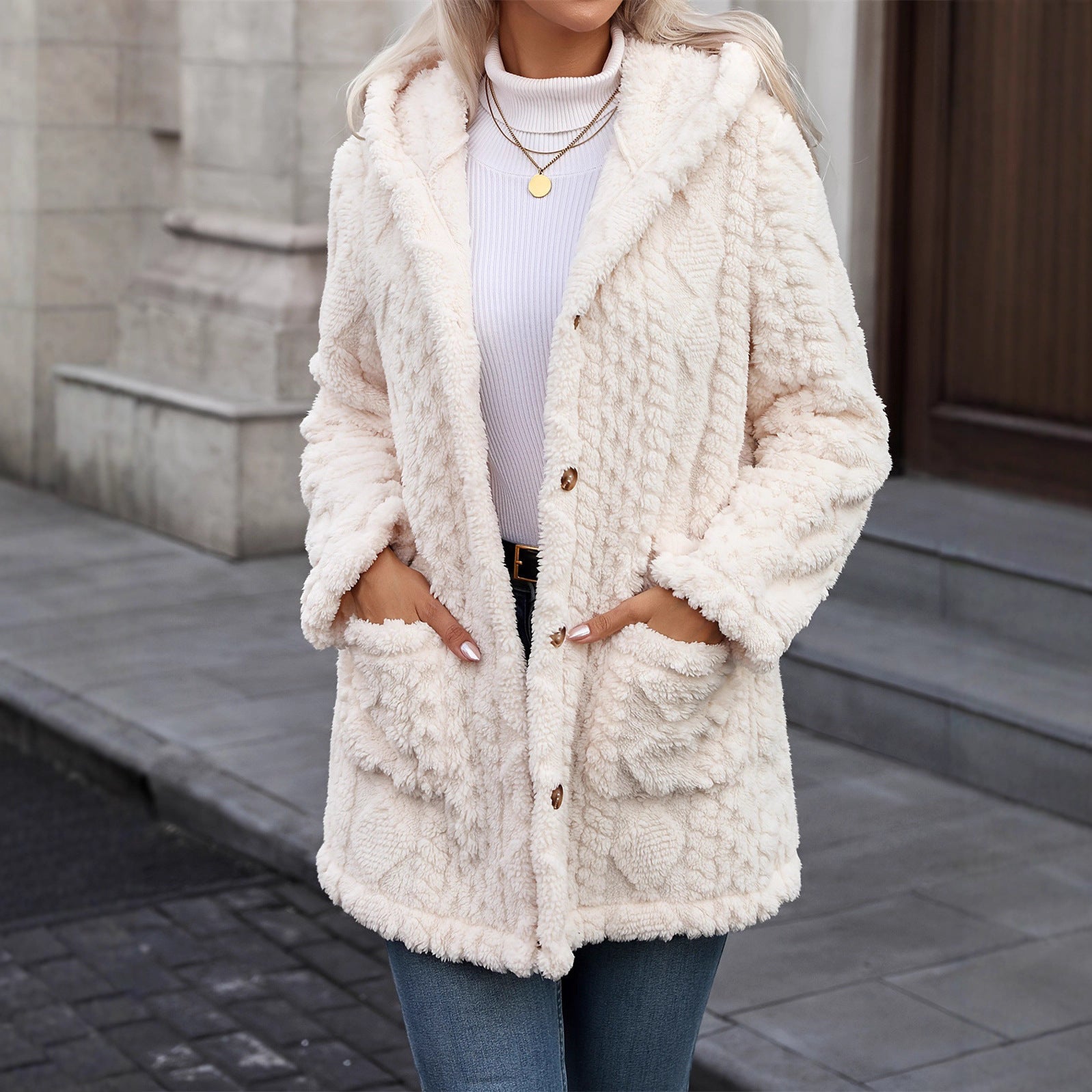 Kapuzen-Cardigan «Cosy» · uni, mit Knöpfen (Damen)