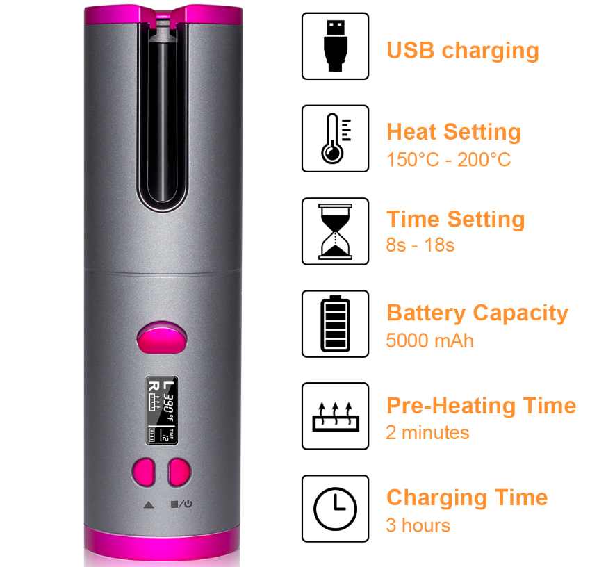 Kabelloser USB-Lockenstab mit Temperaturregelung – Bild 2 | LuxeStyle