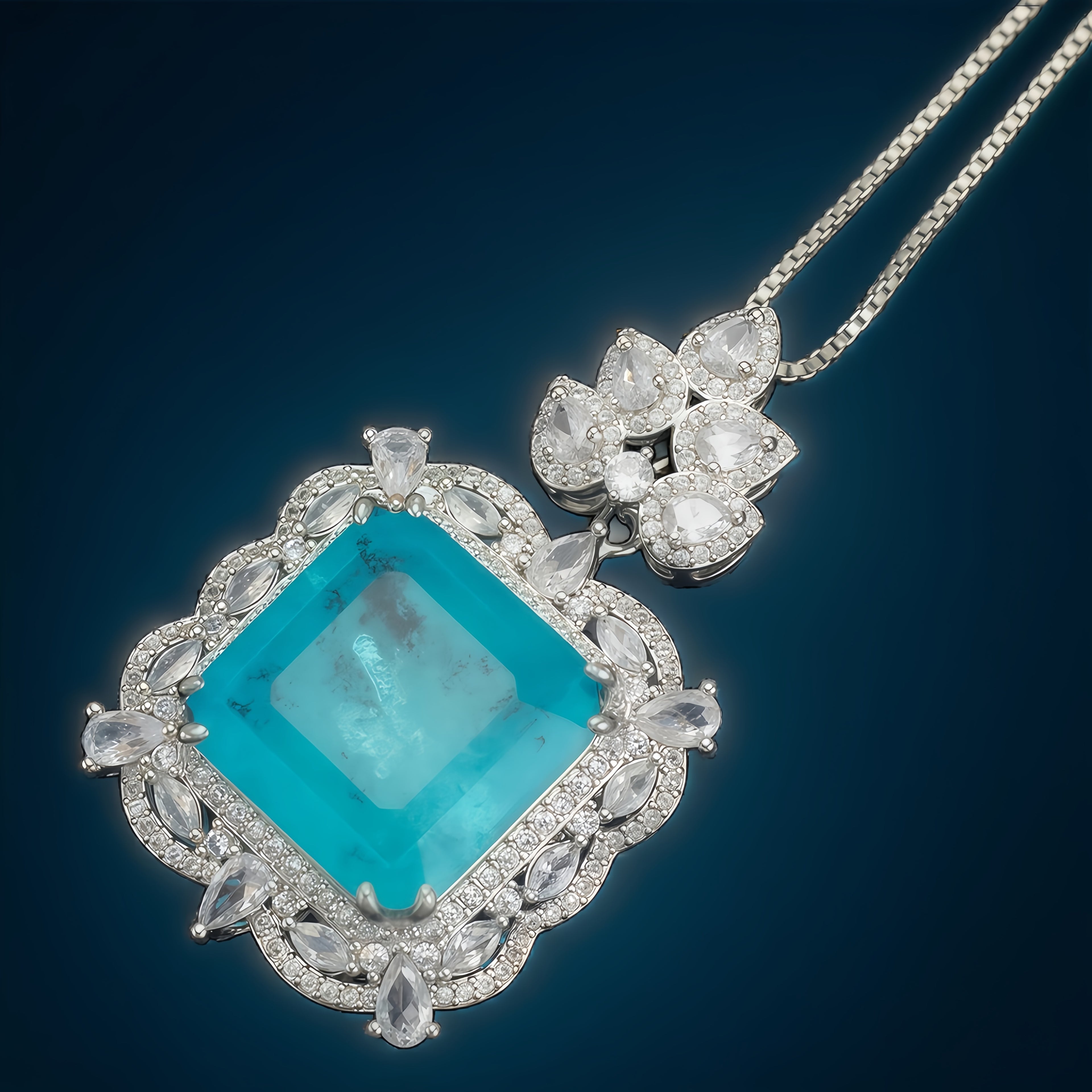 Paraiba-Blau CZ Halo Halskette