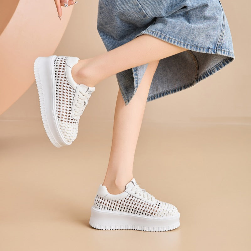 Damen Casual Hollow-Weave Schuhe mit dicker Sohle