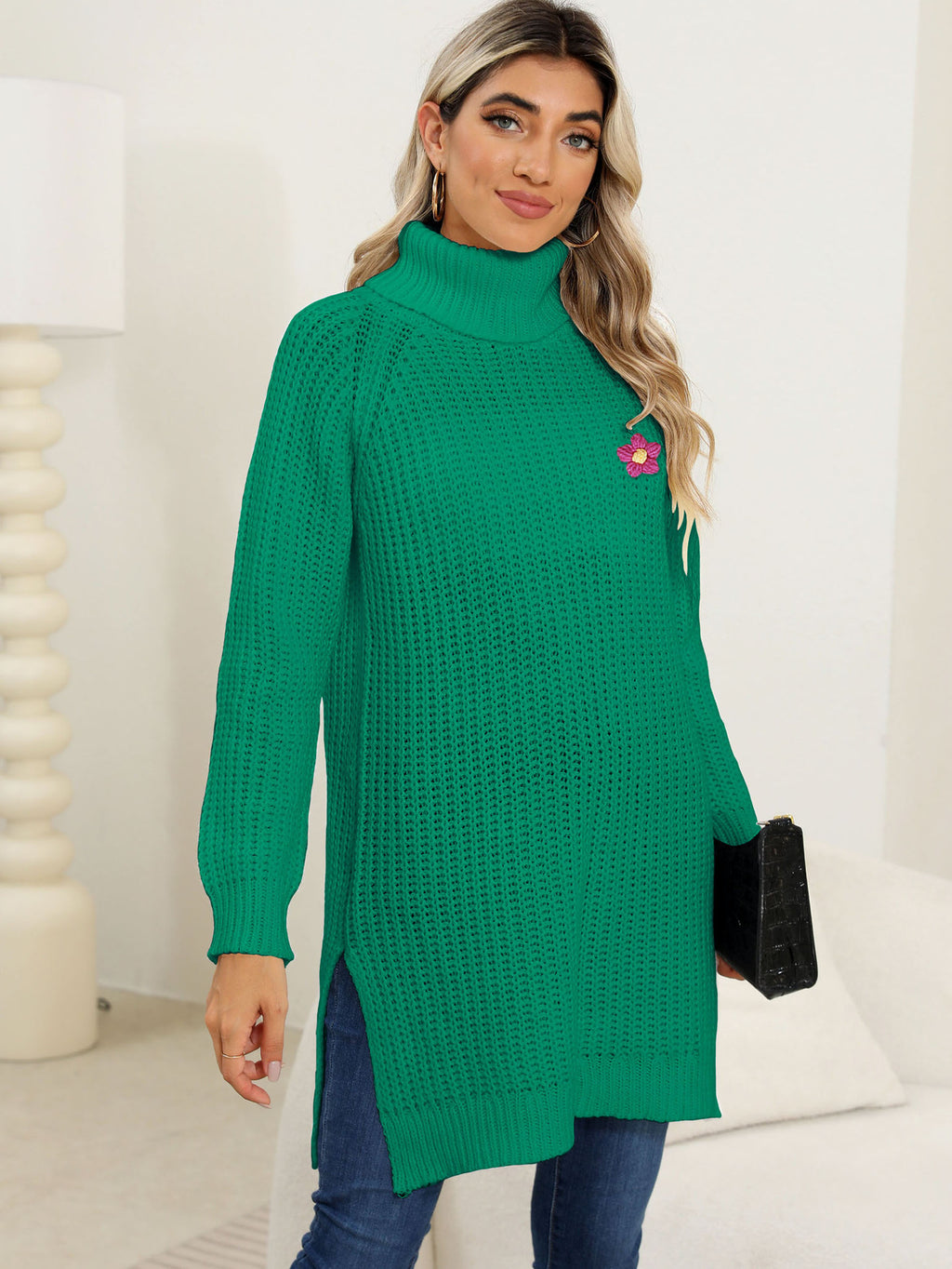 Damen Herbst/Winter Strickkleid mit Schlitz
