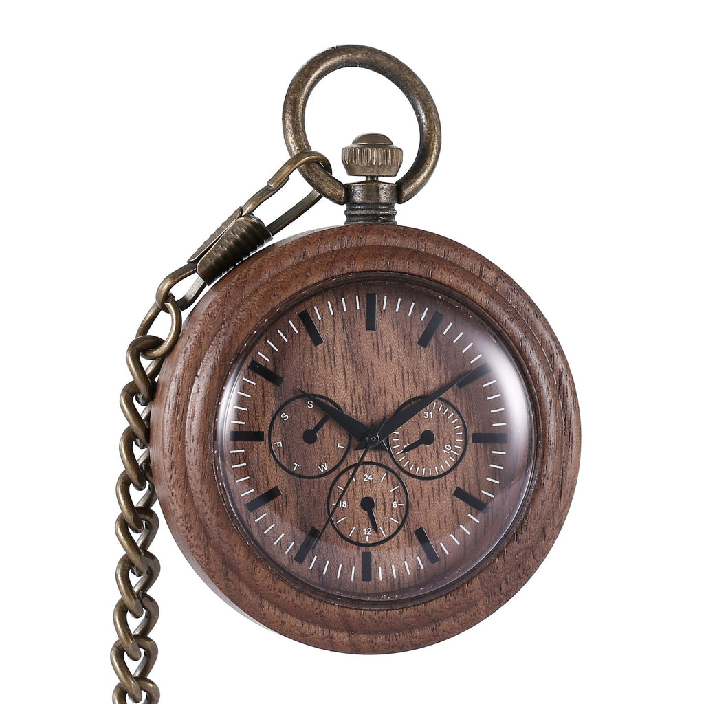 Holz-Taschenuhr mit rauer Kette
