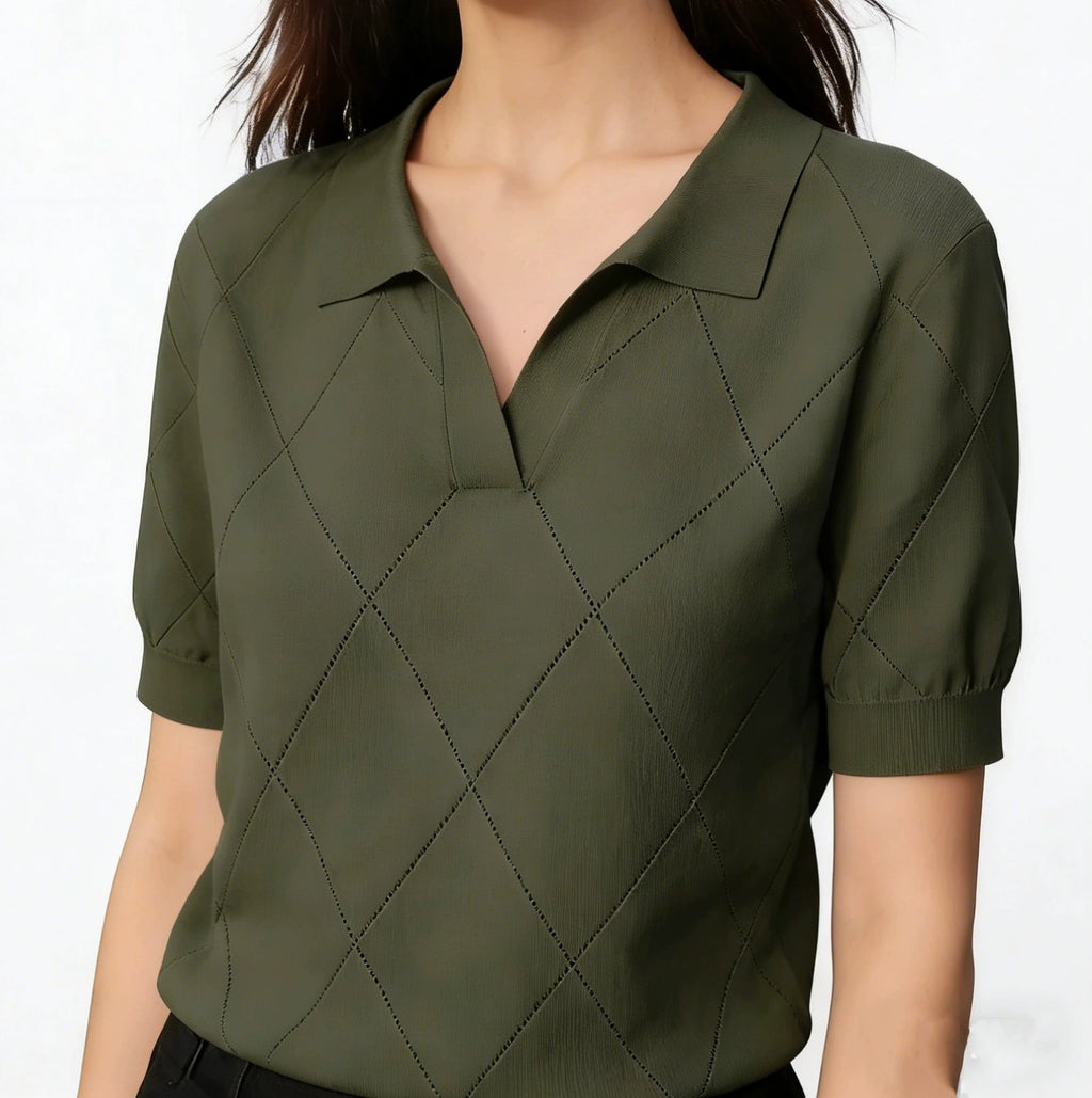 Taille-schmeichelndes Stricktop, Militärgrün, Slim Fit